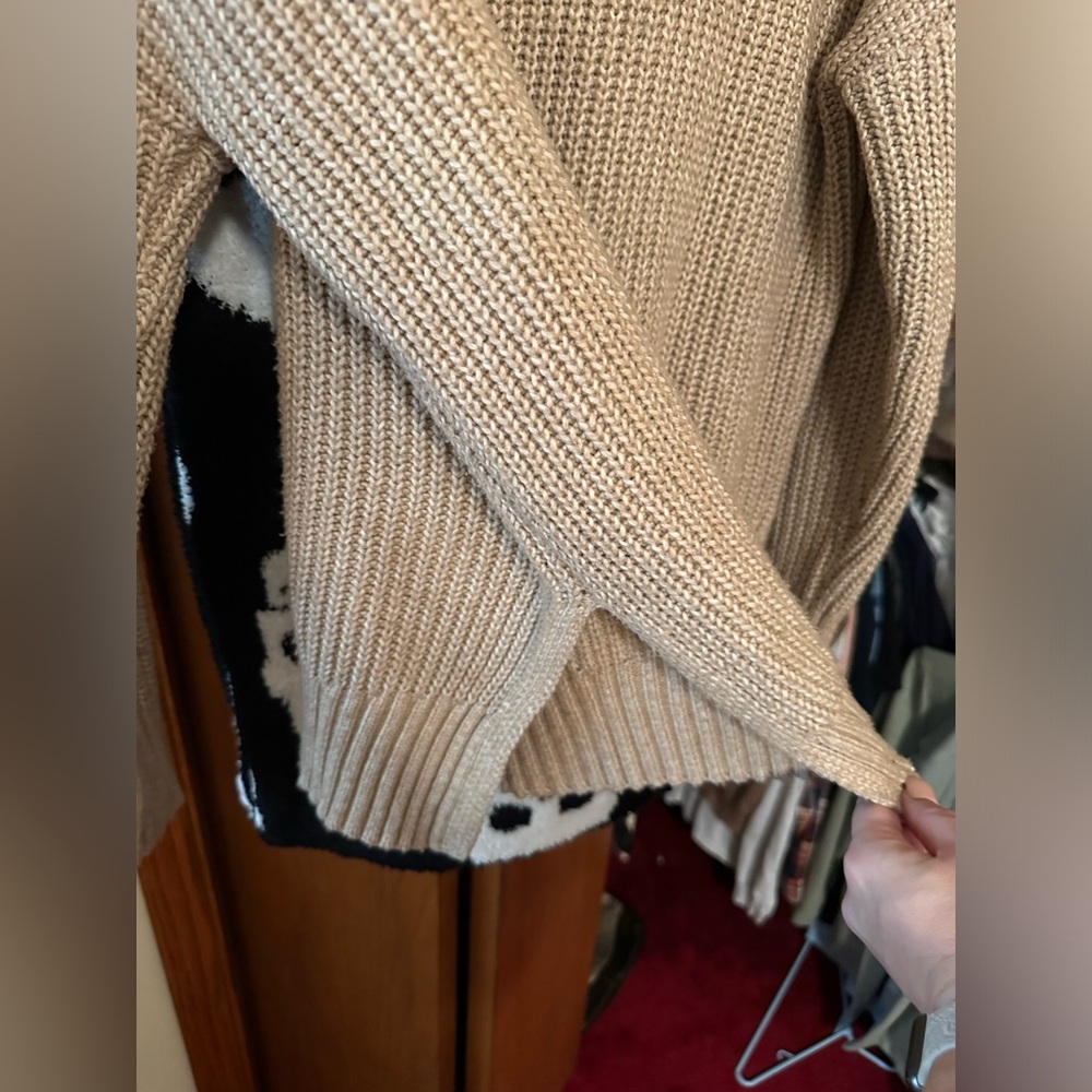 Tan Knit Side Slit Sweater - Picture 2 of 3